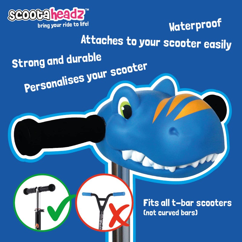 Scootaheadz Dinosaur Scooter Accessories - Personalize Your Boys Ride - Dino Scooter Head for Kids - Toys for Boys Ages 3 and Up - Timmy T-Rex in Blue and Orange - Image 2